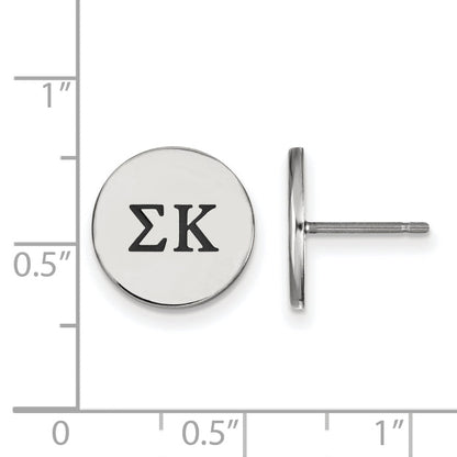 Sterling Silver Rhodium Plated Logoart Sigma Kappa Sorority Greek Letters Black Enamel Post Earrings