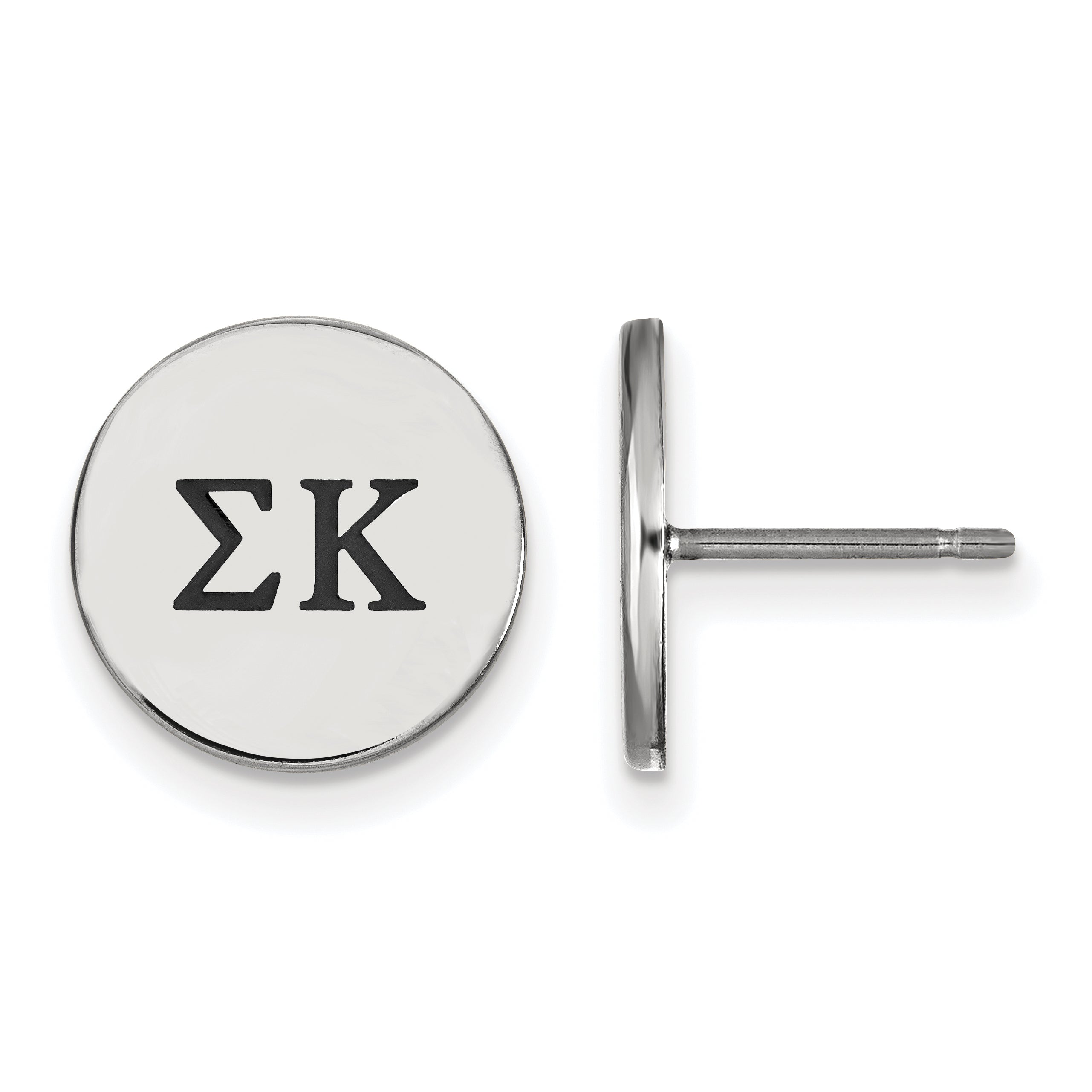Sterling Silver Rhodium Plated Logoart Sigma Kappa Sorority Greek Letters Black Enamel Post Earrings