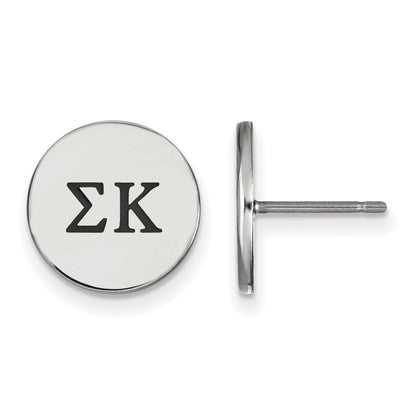 Sterling Silver Rhodium Plated Logoart Sigma Kappa Sorority Greek Letters Black Enamel Post Earrings