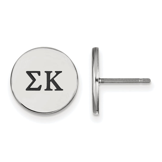 Sterling Silver Rhodium Plated Logoart Sigma Kappa Sorority Greek Letters Black Enamel Post Earrings