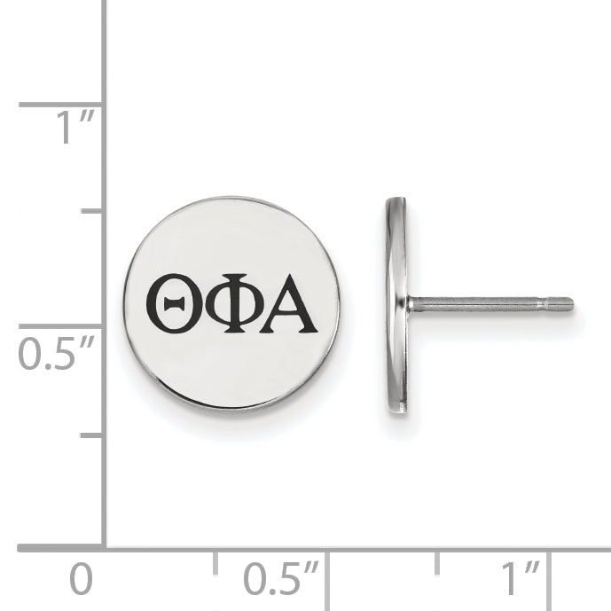 Sterling Silver Rhodium Plated Logoart Theta Phi Alpha Sorority Greek Letters Black Enamel Post Earrings