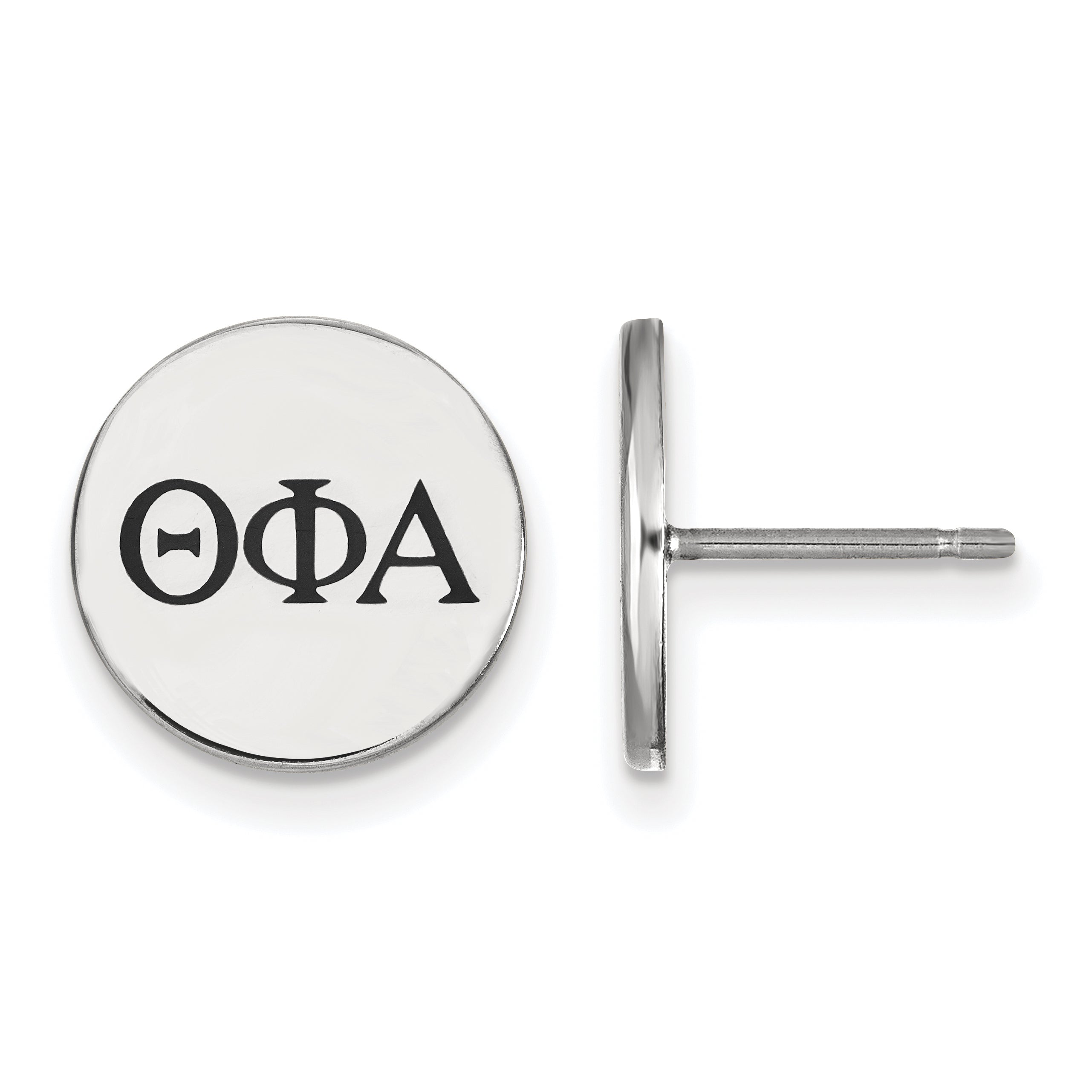 Sterling Silver Rhodium Plated Logoart Theta Phi Alpha Sorority Greek Letters Black Enamel Post Earrings