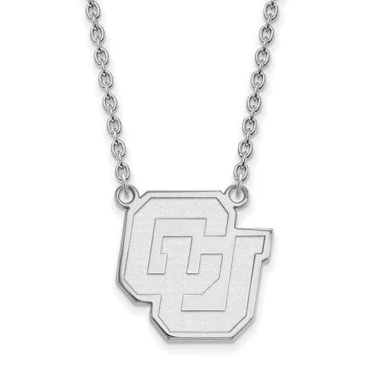 Sterling Silver Rhodium Plated Logoart University Of Colorado C U Large Pendant 18 Inch Necklace