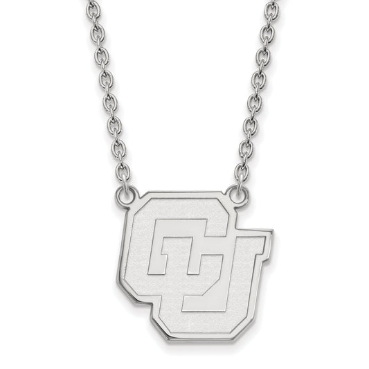 Sterling Silver Rhodium Plated Logoart University Of Colorado C U Large Pendant 18 Inch Necklace