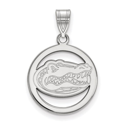 Sterling Silver Rhodium Plated Logoart University Of Florida Gator Medium Circle Pendant