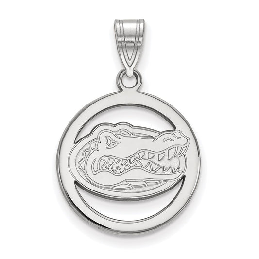 Sterling Silver Rhodium Plated Logoart University Of Florida Gator Medium Circle Pendant
