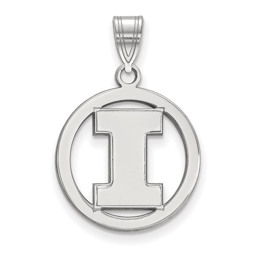 Sterling Silver Rhodium Plated Logoart University Of Illinois Letter I Medium Circle Pendant