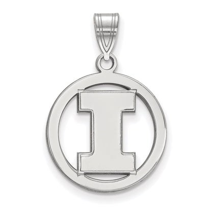 Sterling Silver Rhodium Plated Logoart University Of Illinois Letter I Medium Circle Pendant
