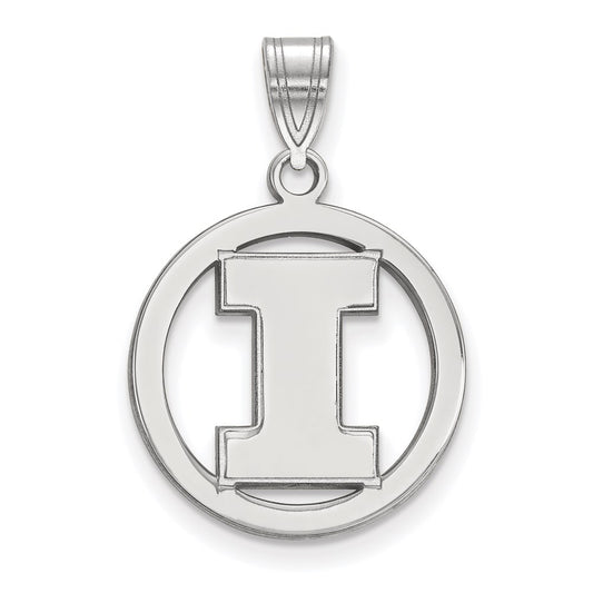 Sterling Silver Rhodium Plated Logoart University Of Illinois Letter I Medium Circle Pendant
