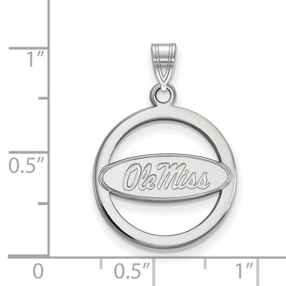Sterling Silver Rhodium Plated Logoart University Of Mississippi Ole Miss Medium Circle Pendant