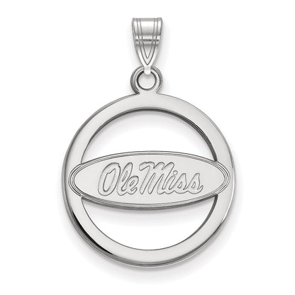 Sterling Silver Rhodium Plated Logoart University Of Mississippi Ole Miss Medium Circle Pendant