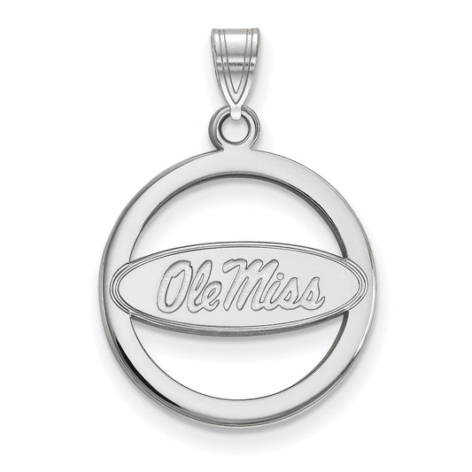 Sterling Silver Rhodium Plated Logoart University Of Mississippi Ole Miss Medium Circle Pendant