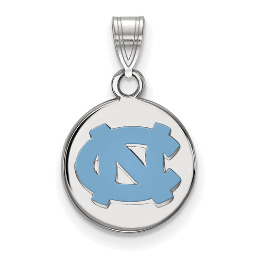 Sterling Silver Rhodium Plated Logoart University Of North Carolina N C Small Enameled Disc Pendant