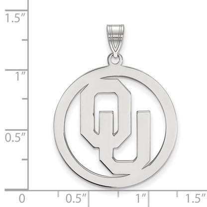 Sterling Silver Rhodium Plated Logoart University Of Oklahoma O U Extra Large Circle Pendant