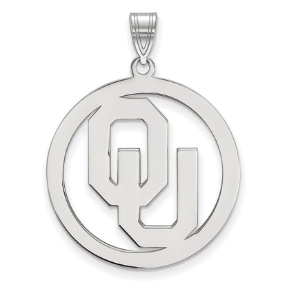 Sterling Silver Rhodium Plated Logoart University Of Oklahoma O U Extra Large Circle Pendant