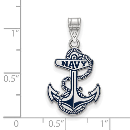 Sterling Silver Rhodium Plated Logoart Us Naval Academy Anchor Large Enameled Pendant