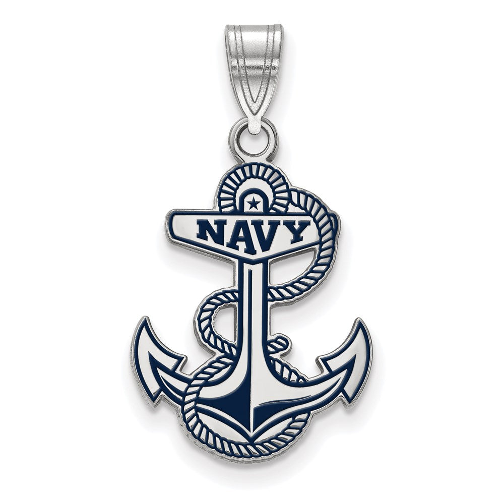 Sterling Silver Rhodium Plated Logoart Us Naval Academy Anchor Large Enameled Pendant