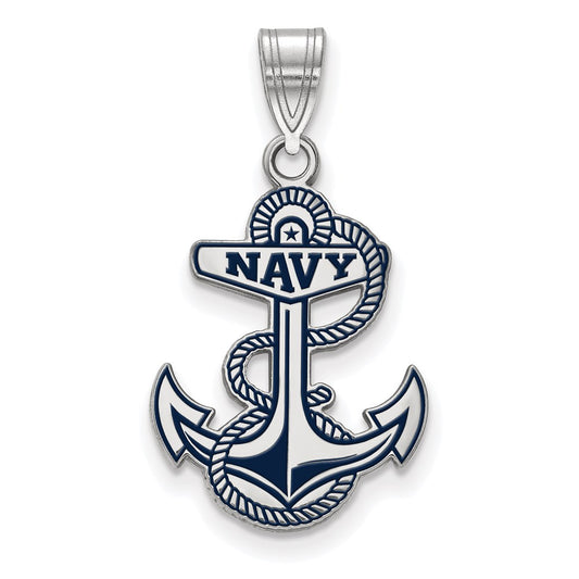 Sterling Silver Rhodium Plated Logoart Us Naval Academy Anchor Large Enameled Pendant