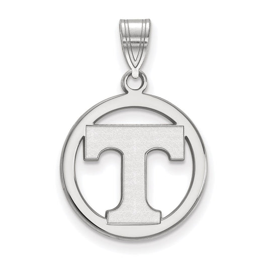 Sterling Silver Rhodium Plated Logoart University Of Tennessee Letter T Medium Circle Pendant