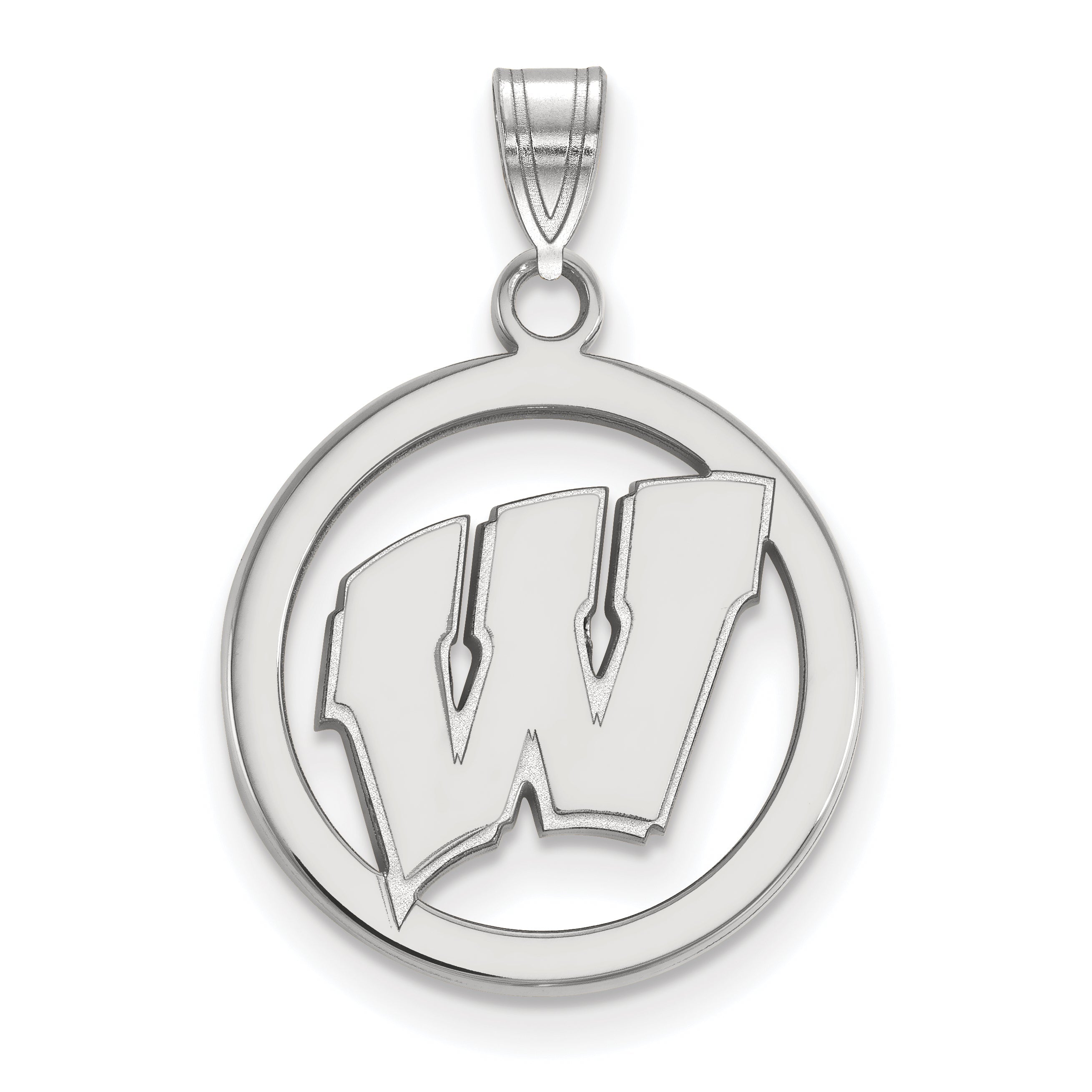 Sterling Silver Rhodium Plated Logoart University Of Wisconsin Letter W Medium Circle Pendant