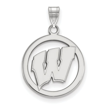 Sterling Silver Rhodium Plated Logoart University Of Wisconsin Letter W Medium Circle Pendant