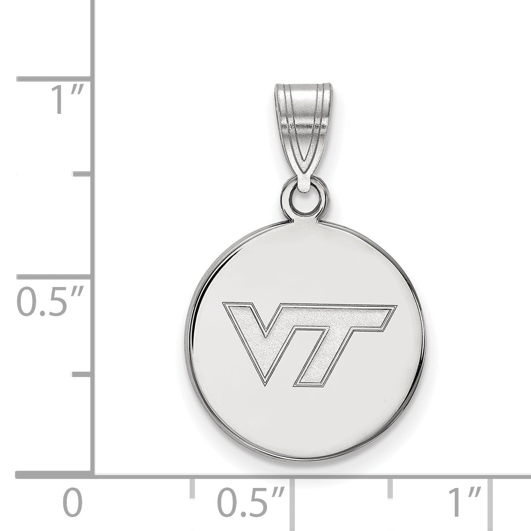 Sterling Silver Rhodium Plated Logoart Virginia Tech V T Medium Disc Pendant