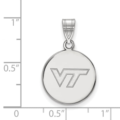 Sterling Silver Rhodium Plated Logoart Virginia Tech V T Medium Disc Pendant