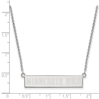 Sterling Silver Rhodium Plated Nhl Logoart Minnesota Wild Small Bar 18 Inch Necklace