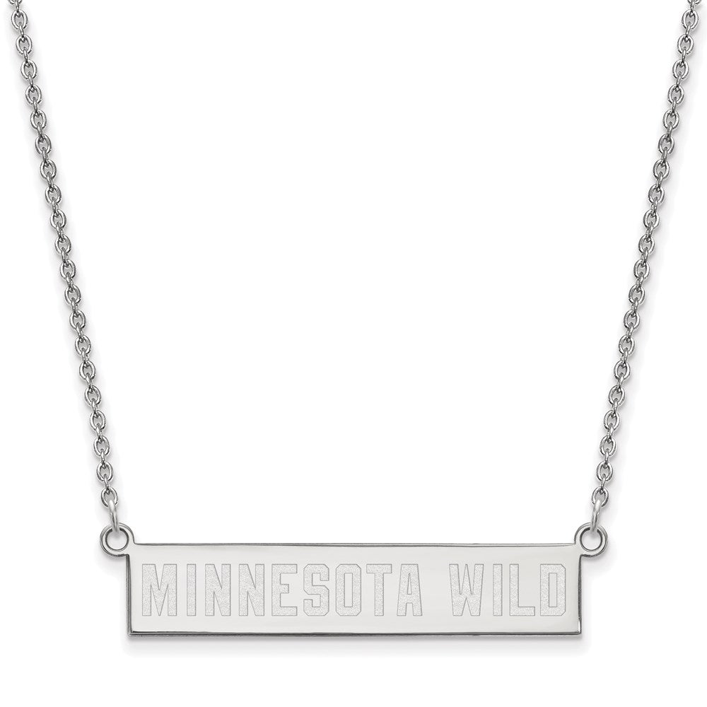 Sterling Silver Rhodium Plated Nhl Logoart Minnesota Wild Small Bar 18 Inch Necklace