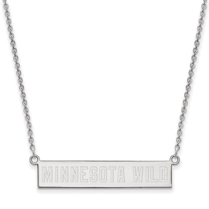 Sterling Silver Rhodium Plated Nhl Logoart Minnesota Wild Small Bar 18 Inch Necklace