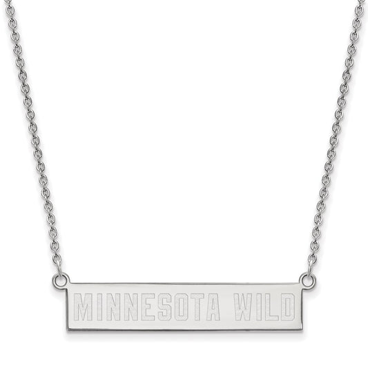 Sterling Silver Rhodium Plated Nhl Logoart Minnesota Wild Small Bar 18 Inch Necklace