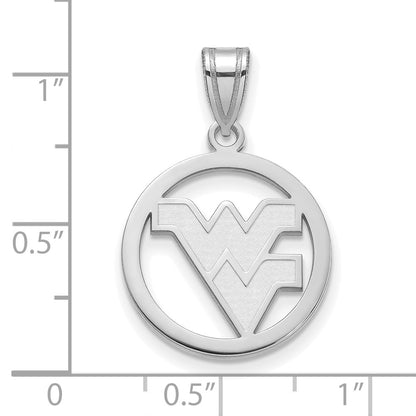 Sterling Silver Rhodium Plated Logoart West Virginia University W V Medium Circle Pendant