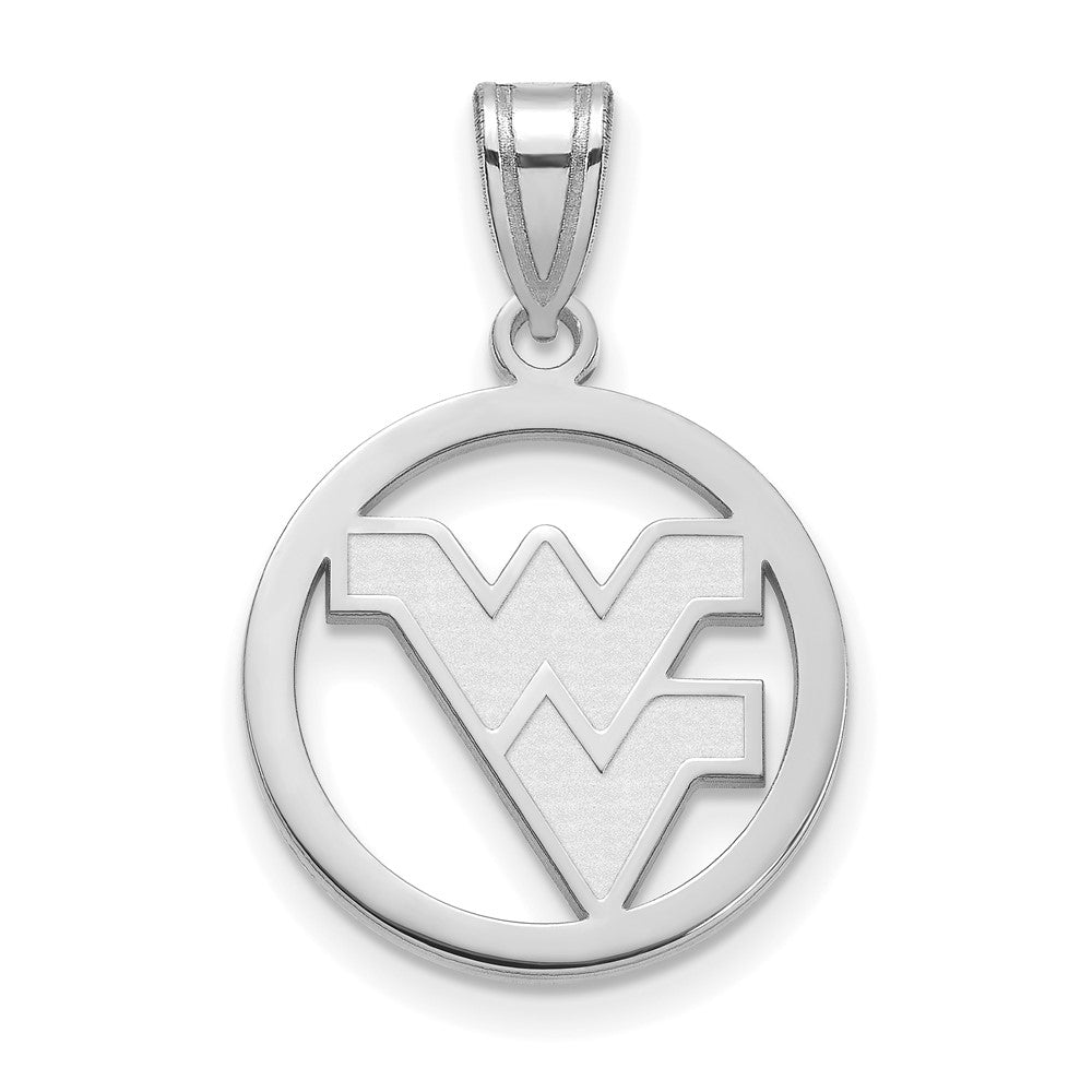 Sterling Silver Rhodium Plated Logoart West Virginia University W V Medium Circle Pendant