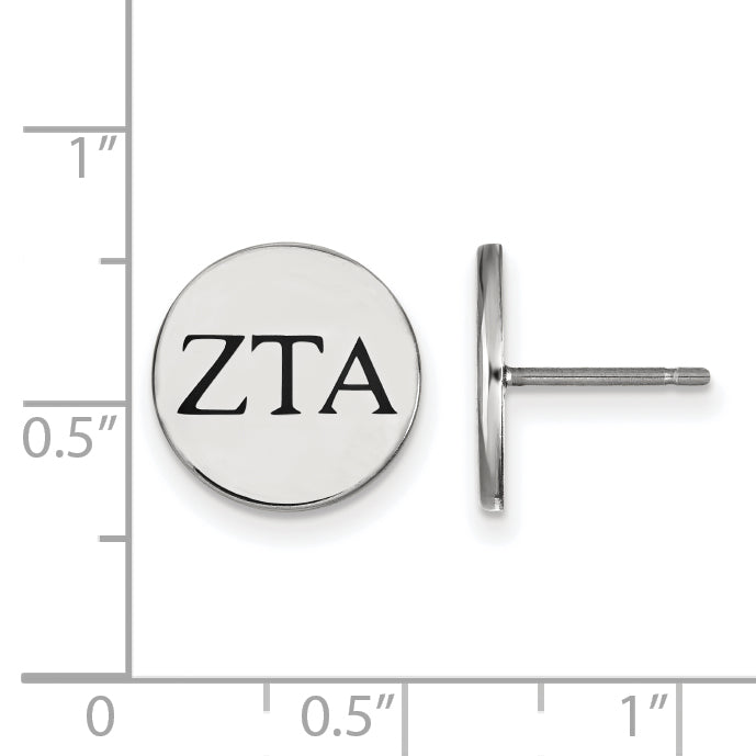 Sterling Silver Rhodium Plated Logoart Zeta Tau Alpha Sorority Greek Letters Black Enamel Post Earrings