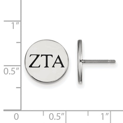 Sterling Silver Rhodium Plated Logoart Zeta Tau Alpha Sorority Greek Letters Black Enamel Post Earrings