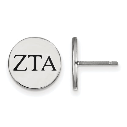 Sterling Silver Rhodium Plated Logoart Zeta Tau Alpha Sorority Greek Letters Black Enamel Post Earrings
