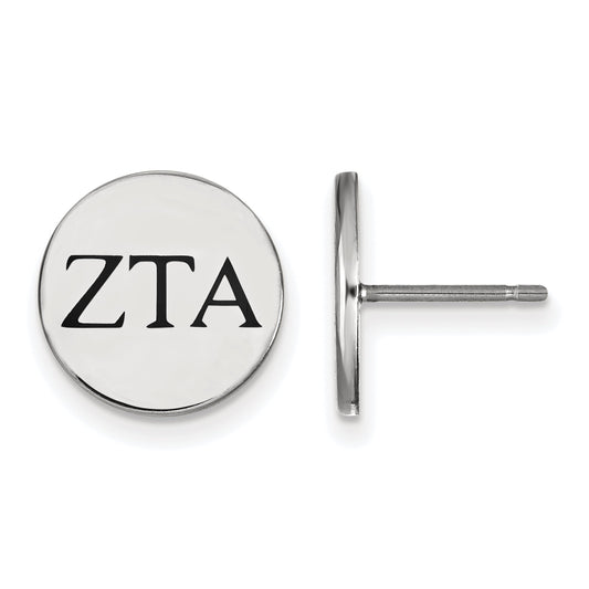Sterling Silver Rhodium Plated Logoart Zeta Tau Alpha Sorority Greek Letters Black Enamel Post Earrings