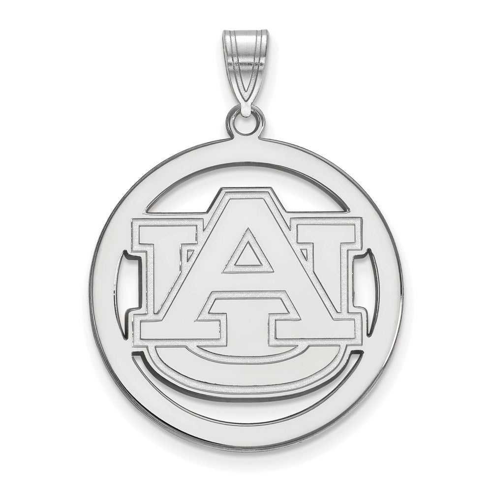 Sterling Silver Rhodium Plated Logoart Auburn University Extra Large Circle Pendant