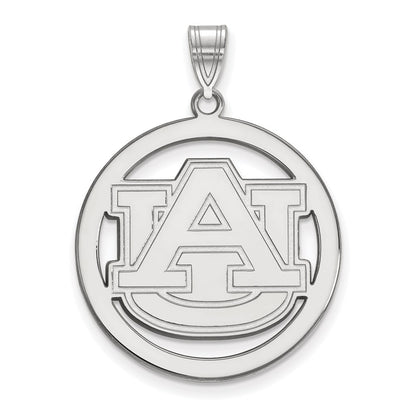 Sterling Silver Rhodium Plated Logoart Auburn University Extra Large Circle Pendant