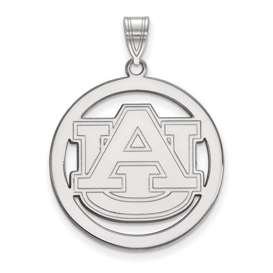 Sterling Silver Rhodium Plated Logoart Auburn University Extra Large Circle Pendant