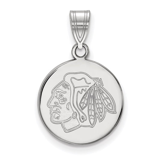14K White Gold Nhl Logoart Chicago Blackhawks Medium Disc Pendant