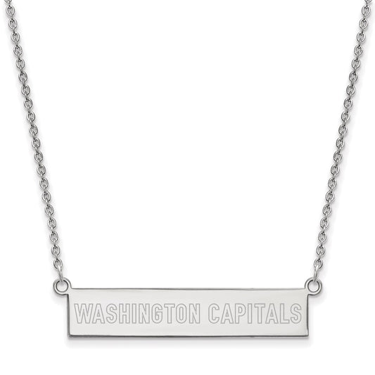 Sterling Silver Rhodium Plated Nhl Logoart Washington Capitals Small Bar 18 Inch Necklace