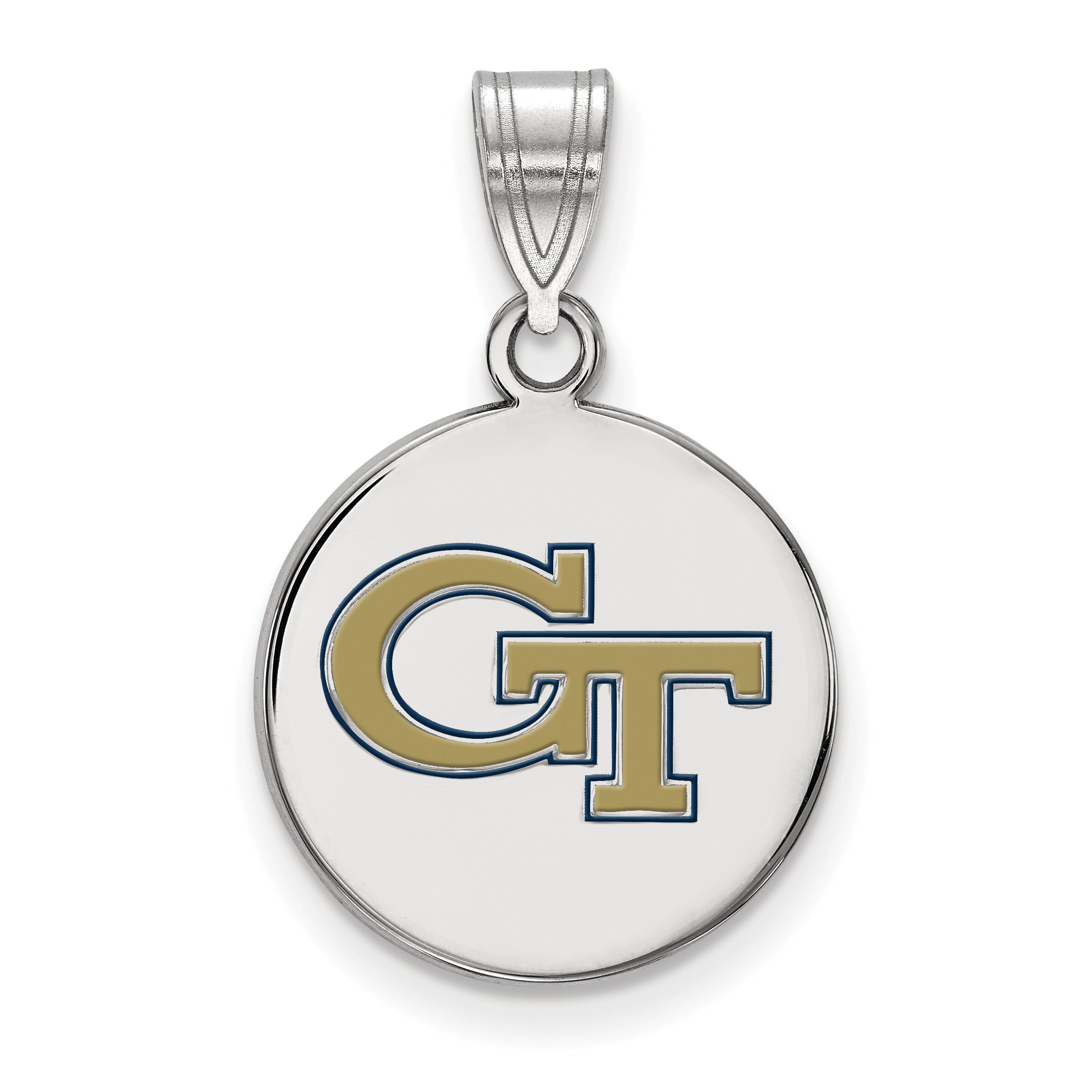 Sterling Silver Rhodium Plated Logoart Georgia Institute Of Technology G T Medium Enameled Disc Pendant