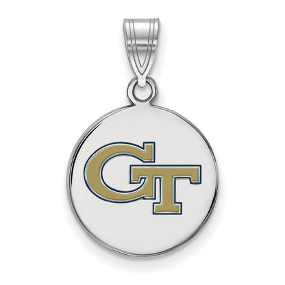 Sterling Silver Rhodium Plated Logoart Georgia Institute Of Technology G T Medium Enameled Disc Pendant