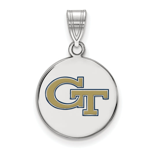 Sterling Silver Rhodium Plated Logoart Georgia Institute Of Technology G T Medium Enameled Disc Pendant