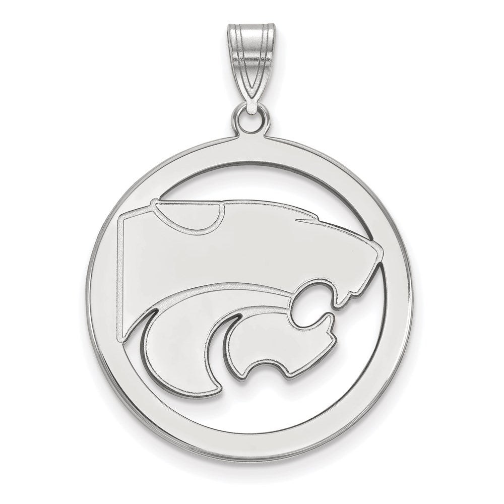 Sterling Silver Rhodium Plated Logoart Kansas State University Wildcat Extra Large Circle Pendant