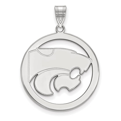 Sterling Silver Rhodium Plated Logoart Kansas State University Wildcat Extra Large Circle Pendant