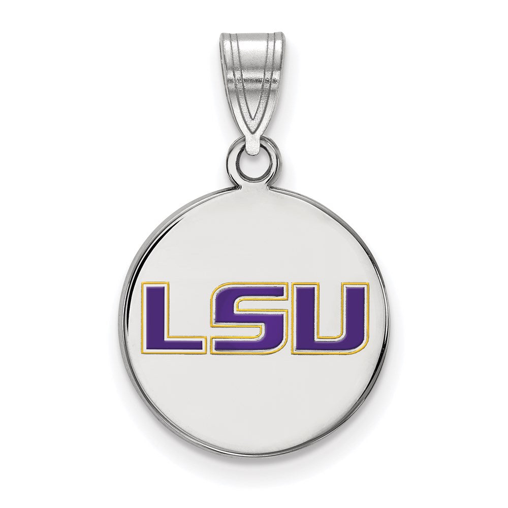 Sterling Silver Rhodium Plated Logoart Louisiana State University L S U Medium Enameled Disc Pendant
