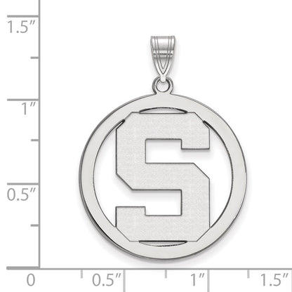 Sterling Silver Rhodium Plated Logoart Michigan State University Letter S Large Circle Pendant