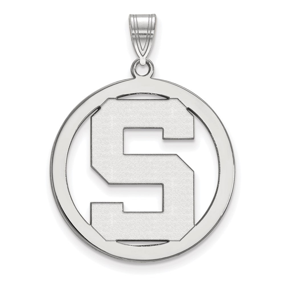 Sterling Silver Rhodium Plated Logoart Michigan State University Letter S Large Circle Pendant